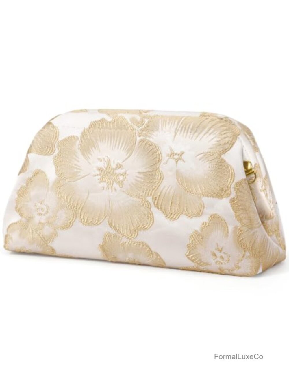 Floral Embroidered Kiss Lock Clutch Handbag with Detachable Chain